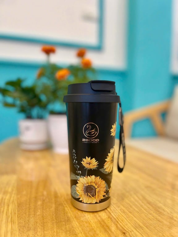 CỐC GIỮ NHIỆT HOẠ TIẾT HOA HƯỚNG DƯƠNG INOX 316 500ML 2GOOD