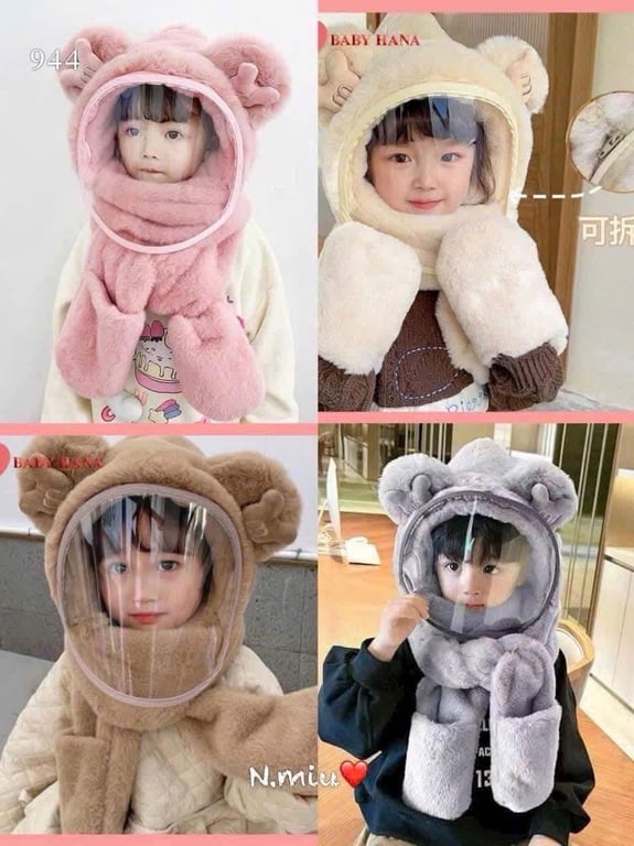 Mũ Tai gấu chữ M 944 kèm kính cho Trẻ Em từ 3-12 tuổi,