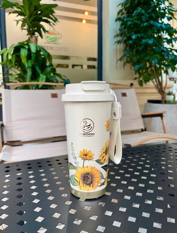CỐC GIỮ NHIỆT HOẠ TIẾT HOA HƯỚNG DƯƠNG INOX 316 500ML 2GOOD