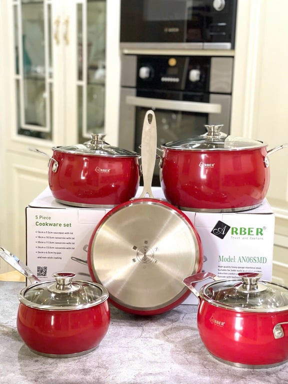 Bộ nồi inox 5 món ARBER AN06SMD màu đỏ