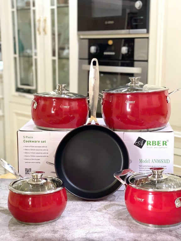 Bộ nồi inox 5 món ARBER AN06SMD màu đỏ