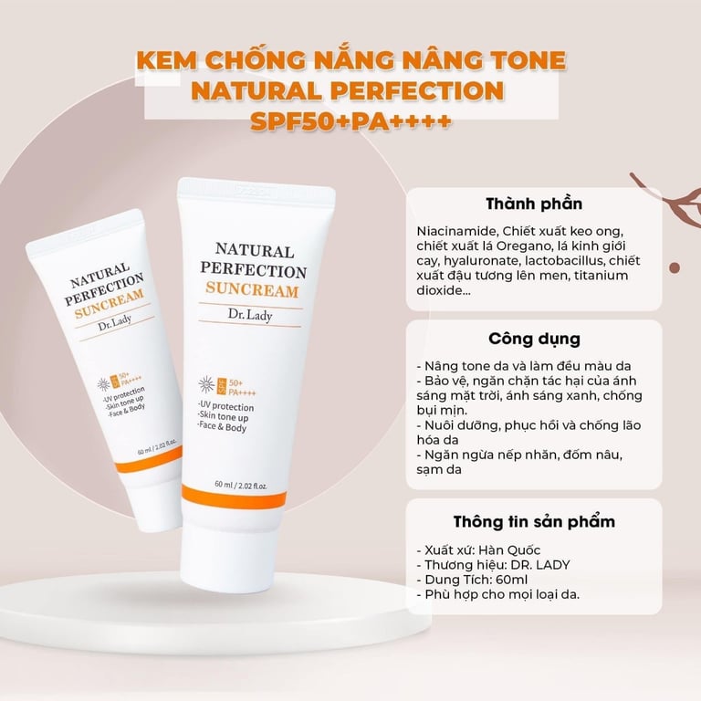 Kem chống nắng NATURAL PERFECTION Suncream Hàn Quốc tuýp 60ml