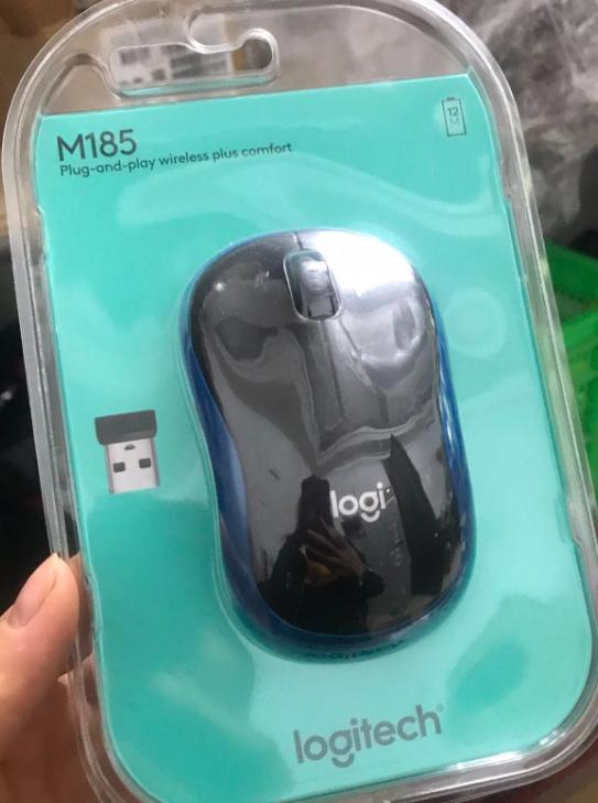 Chuột không dây Logitech M185 Màu đen viền Xanh