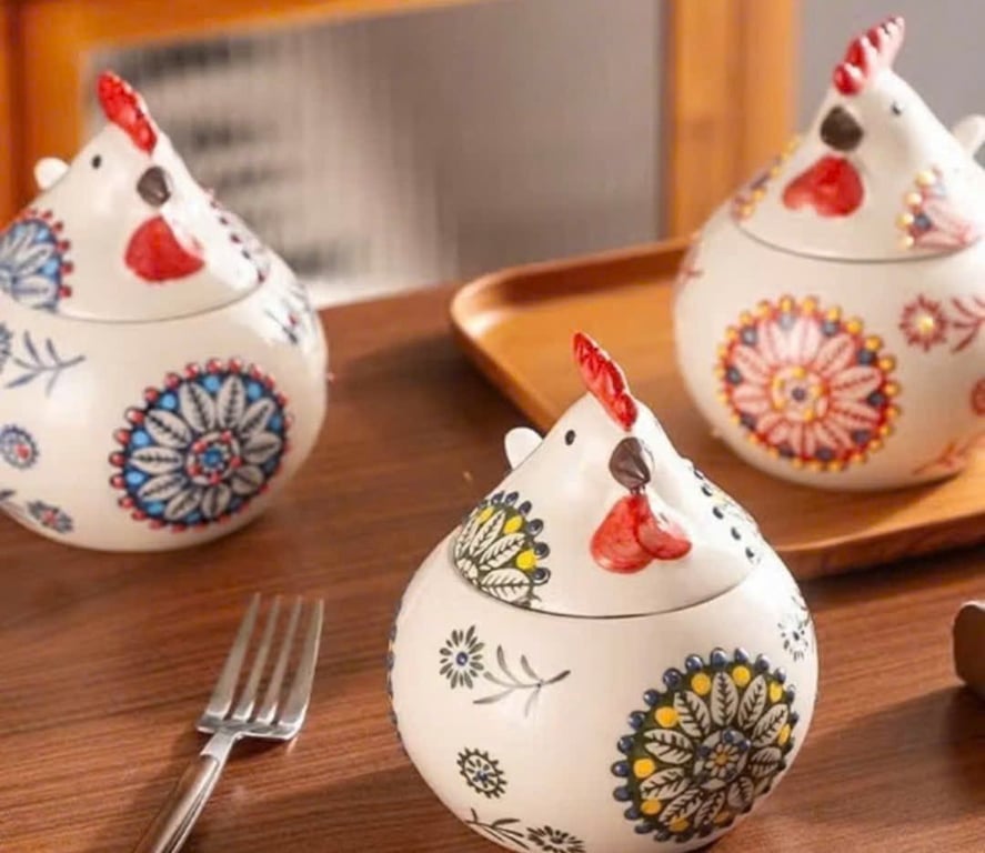 HŨ ĐỰNG GIA VỊ HÌNH CON GÀ - KÈM KHAY & THÌA TREGOER