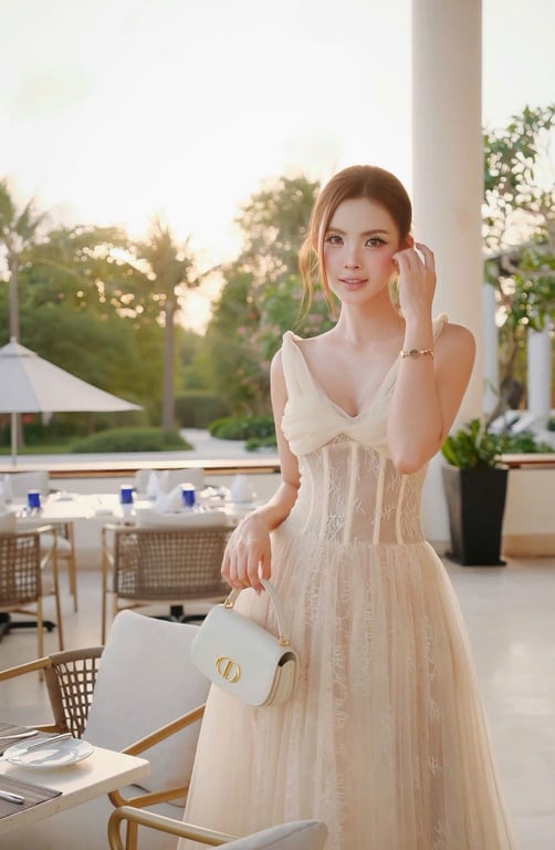 Đầm ren lưới xoắn ngực