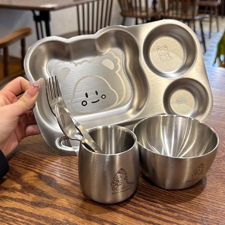 🐥 Bộ đồ ăn dặm inox 5 món hoạt hình siêu dễ thương