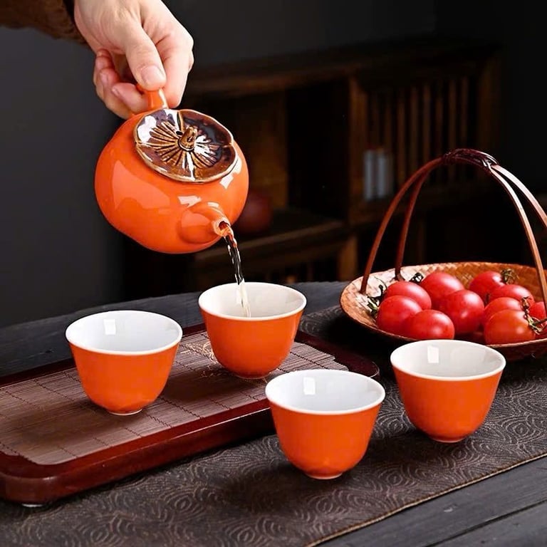 BỘ ẤM TRÀ GỐM SỨ HÌNH QUẢ HỒNG