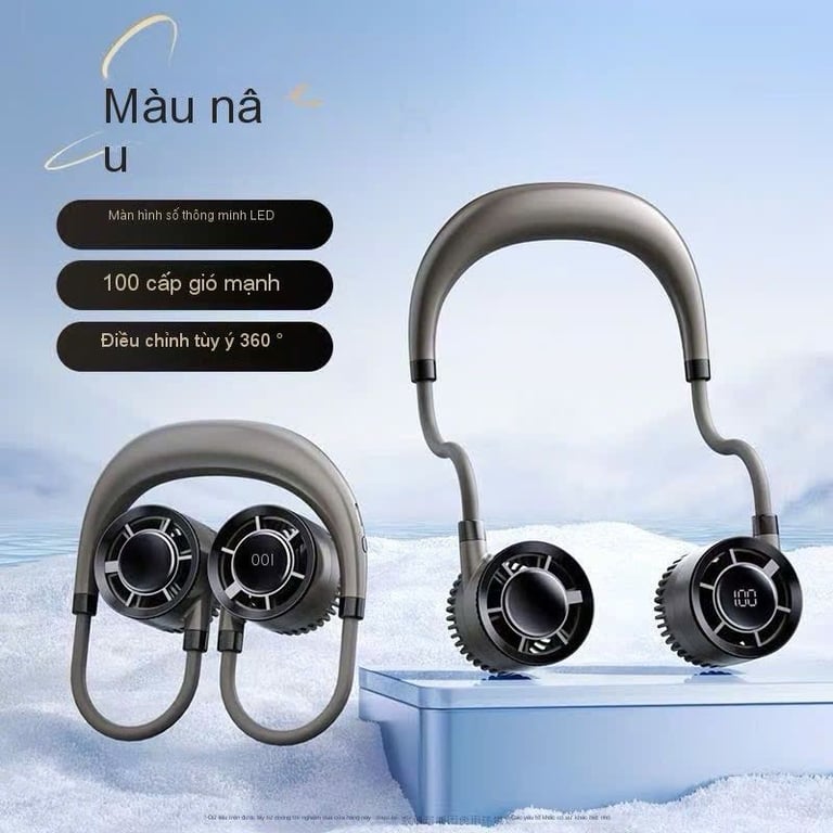 QUẠT ĐEO CỔ DI ĐỘNG – PIN TRÂU, MÀN HÌNH LED, XOAY 360°