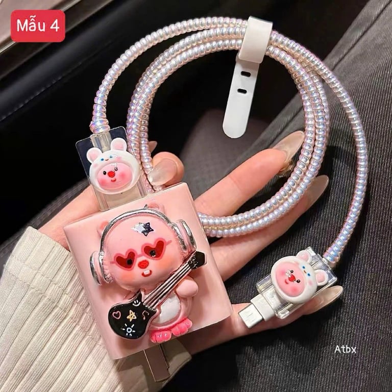 Set 2 BỘ BẢO VỆ DÂY CÁP SẠC, CỦ SẠC ĐIỆN THOẠI PHIÊN BẢN DỄ THƯƠNG DÀNH CHO CỦ SẠC NHANH 18W-20W