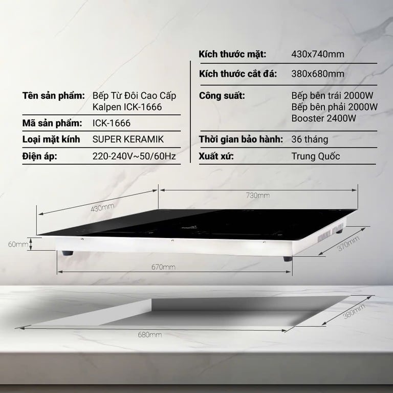 Bếp Từ Đôi Cao Cấp Kalpen Germany ICK-1666, Công Suất 4000W