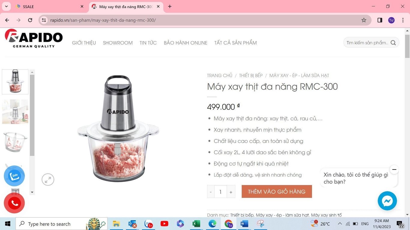 Máy xay thịt đa năng RMC-300  Rapido