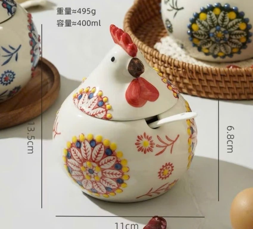 HŨ ĐỰNG GIA VỊ HÌNH CON GÀ - KÈM KHAY & THÌA TREGOER