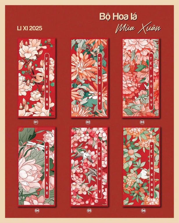 Combo 60 bao lì xì hoa cỏ mùa xuân