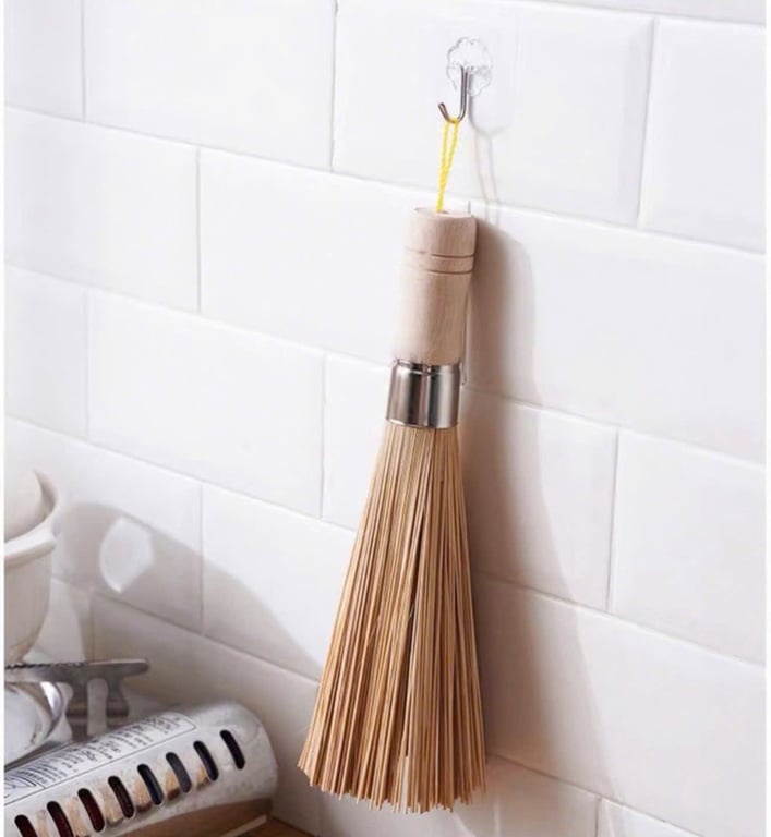 Chổi cọ nồi cọ chảo cán gỗ chổi tre cọ