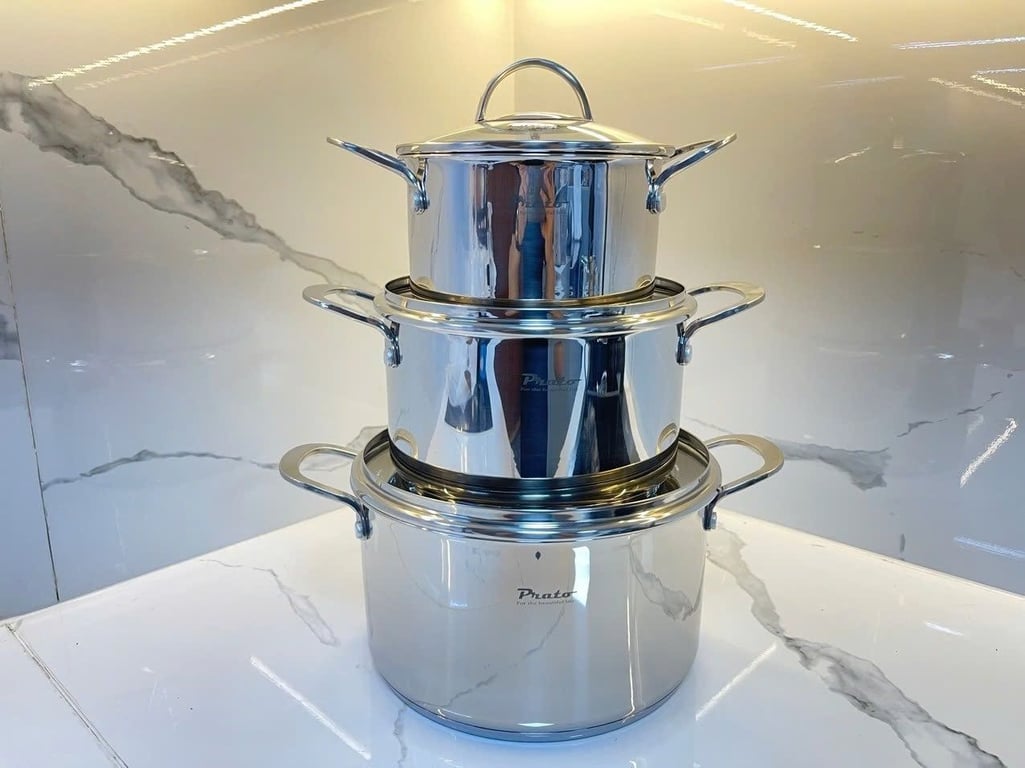 BỘ NỒI 3 MÓN 5 ĐÁY INOX 304 PRATO GOLDEN PRO