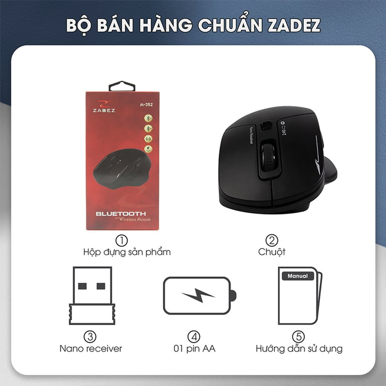 Chuột Bluetooth Dual Silent Zadez M-352B -  Màu Đen