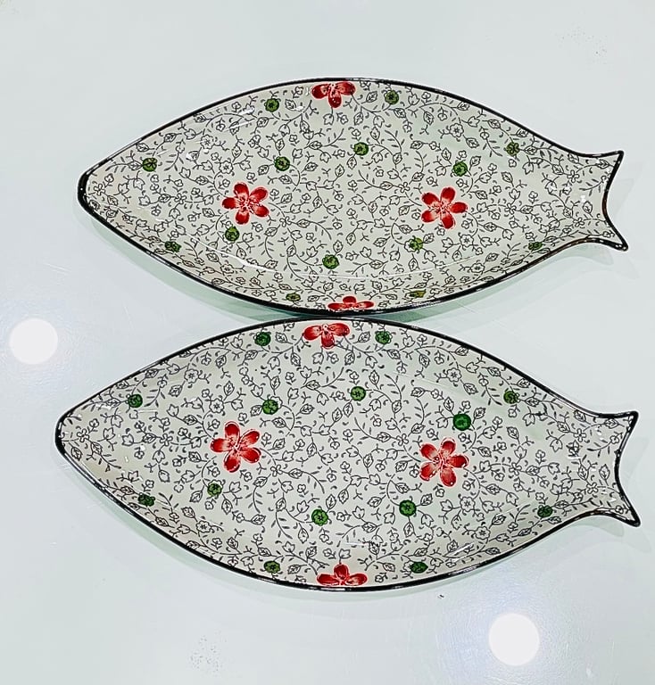 Đĩa cá phong cách Nhật, tráng men sứ