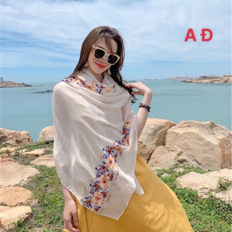 Khăn Choàng Lụa Mỏng Phong Cách Dân Tộc Vitage Thời Trang Đi Biển Mùa Hè