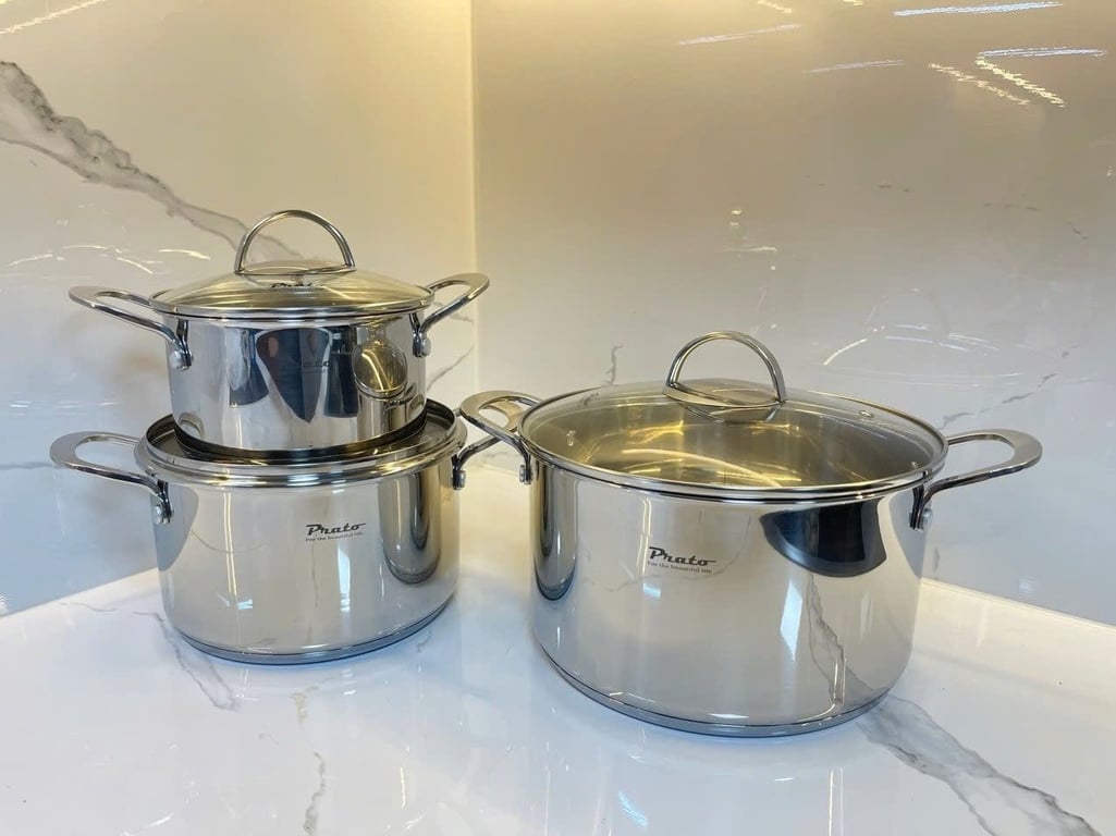 BỘ NỒI 3 MÓN 5 ĐÁY INOX 304 PRATO GOLDEN PRO