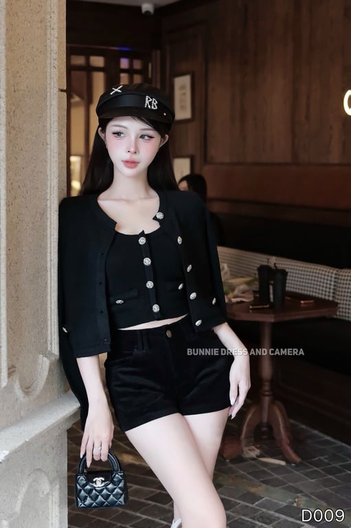 D009- set len quần nhung 3 món đen
