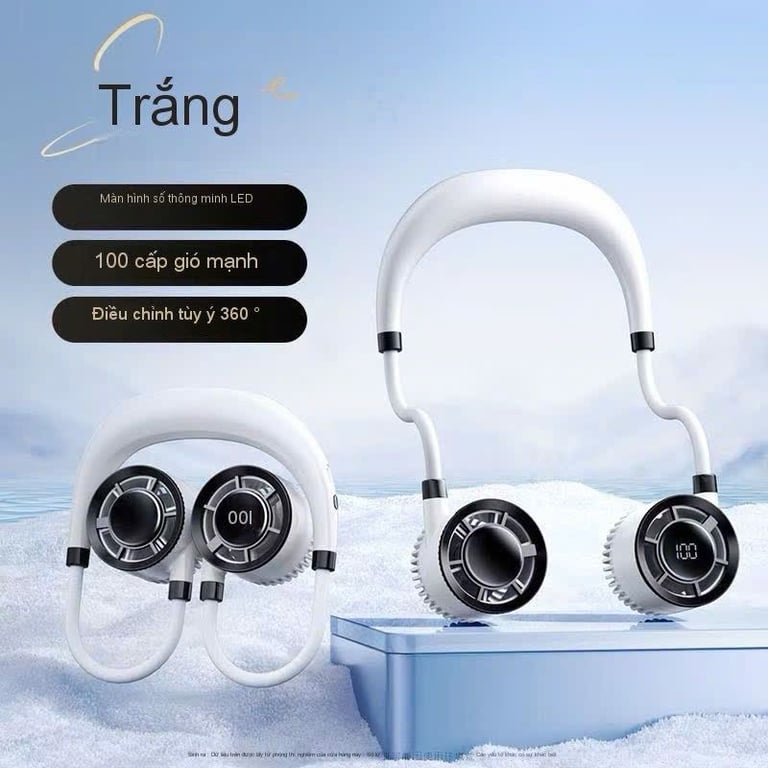 QUẠT ĐEO CỔ DI ĐỘNG – PIN TRÂU, MÀN HÌNH LED, XOAY 360°