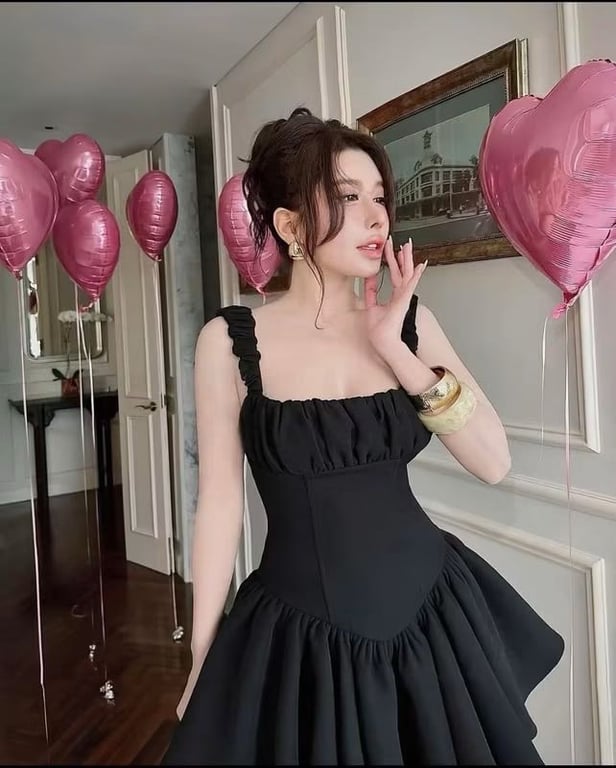 Đầm 2 dây đưn nhún ngực ( size S )