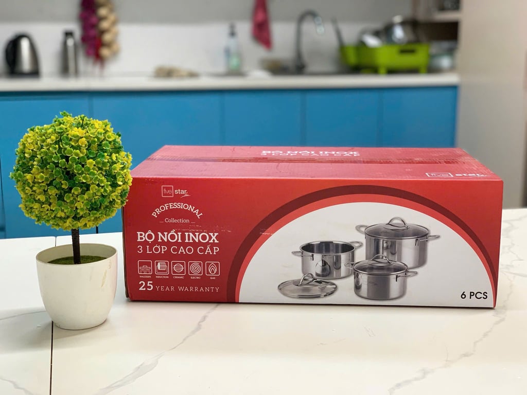 BỘ NỒI FIVESTAR 3 MÓN NẮP KÍNH ĐÁY LIỀN KHỐI INOX 304 CAO CẤP FPB3009