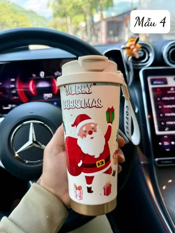 Ly Giữ Nhiệt Hoa Phong Cách Noel 500ml – Inox 316 Cao Cấp, Kèm Ống Hút Sang Trọng