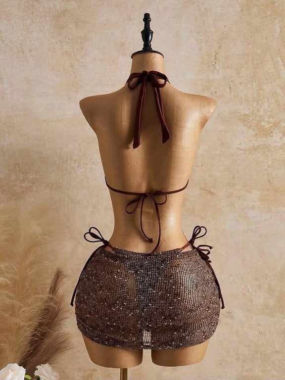Bikini 3 mảnh cổ yếm nâu - BK14