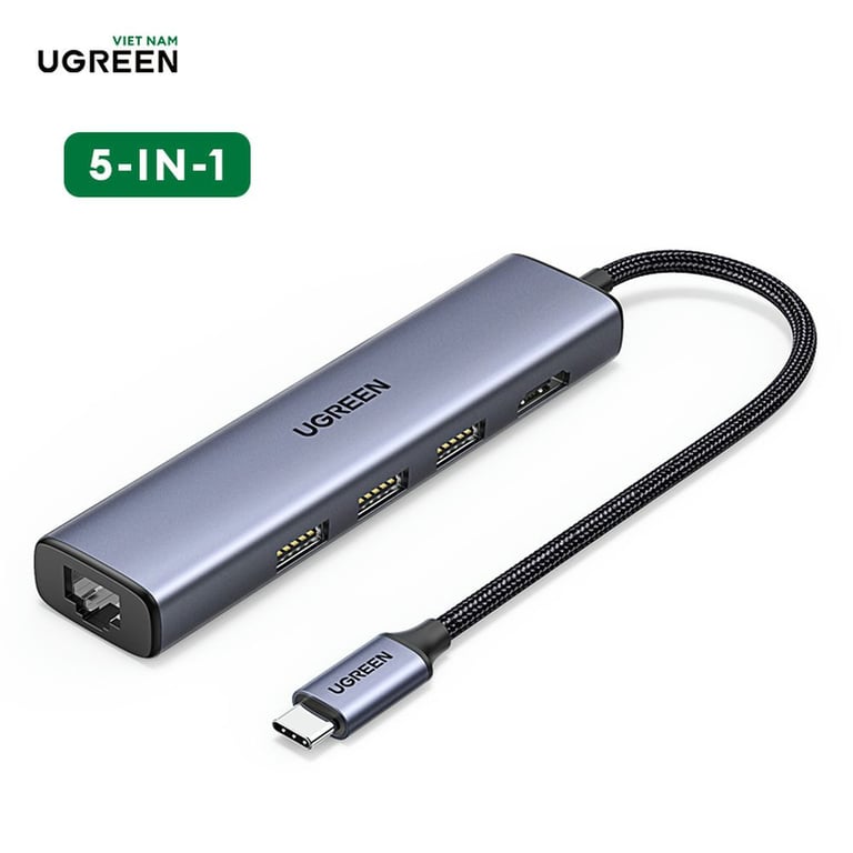 Bộ Chuyển Đổi Type C Sang 3 × USB3.0 + HDMI + RJ45 Ugreen 20934