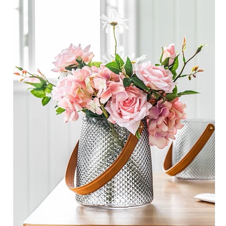 💐 Lọ hoa thuỷ tinh kèm dây da cao cấp đẹp long lanh