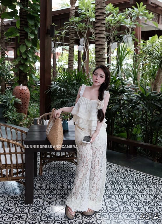 A214- set áo bèo mix quần ren