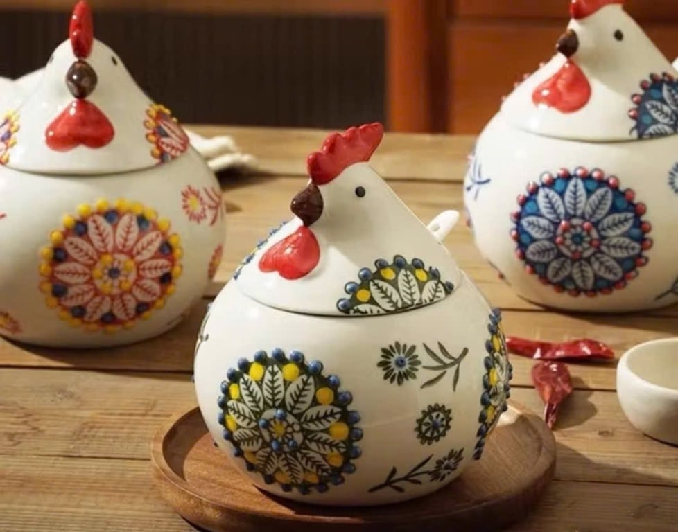 HŨ ĐỰNG GIA VỊ HÌNH CON GÀ - KÈM KHAY & THÌA TREGOER