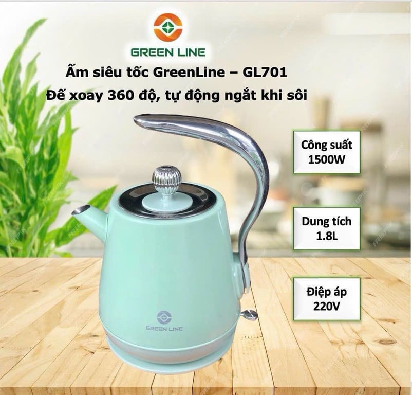 Ấm Siêu Tốc Inox 304 Cao Cấp GREEN LINE 1.8L