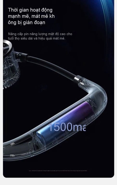 QUẠT ĐEO CỔ DI ĐỘNG – PIN TRÂU, MÀN HÌNH LED, XOAY 360°