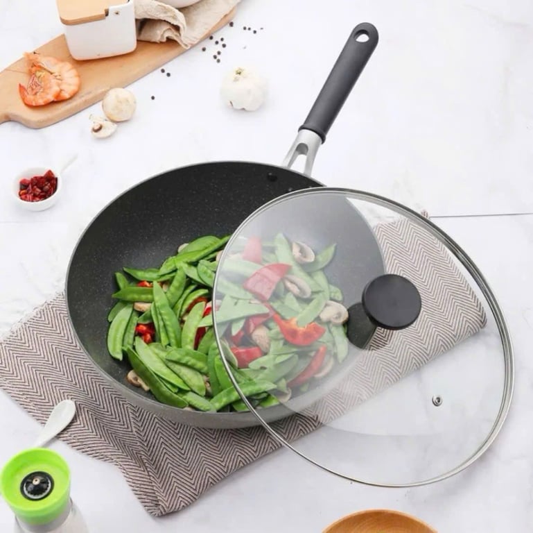 CHẢO CHỐNG DÍNH SIZE LỚN KÈM NẮP BEET MARBLE WOK LOCKNLOCK LED4306M - 30CM🧒🏼