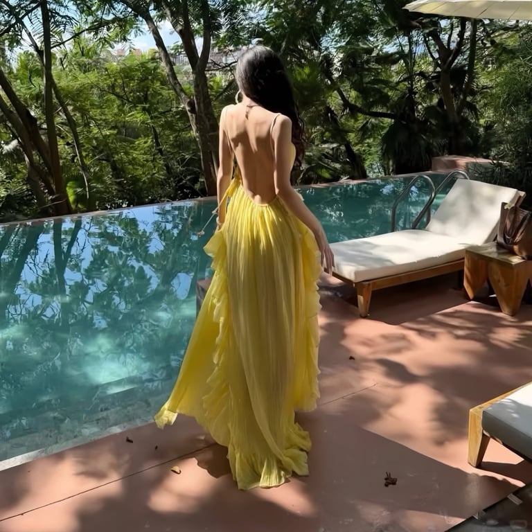 Maxi vàng hở lưng - DT263