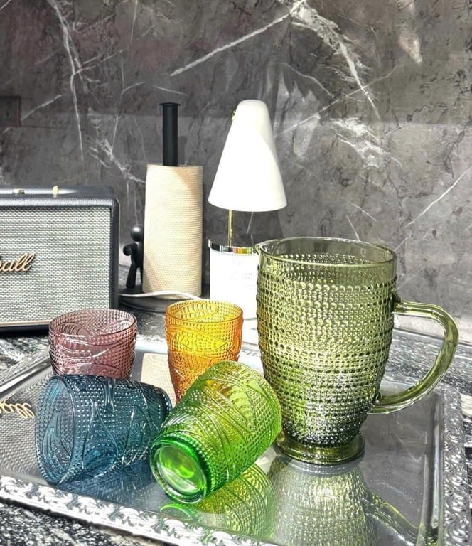 BỘ 4 CỐC THỦY TINH HIGHGATE COLLECTION 4 MÀU 295ML hoa văn mới