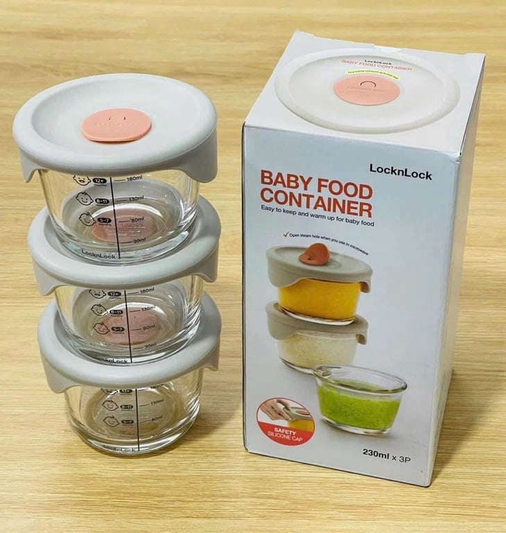 Set 3 Hộp Đựng Thức Ăn Cho Bé Lock&Lock  230ml Có Vạch Chia