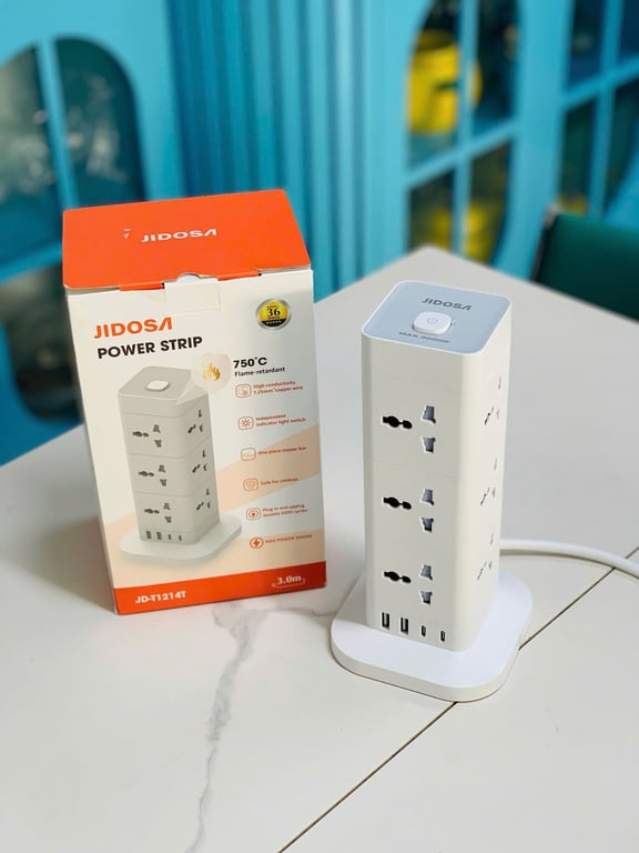 Ổ CẮM ĐIỆN THÁP VUÔNG JIDOSA 3000W  4 cắm, 8 ổ cắm, 12 ổ cắm