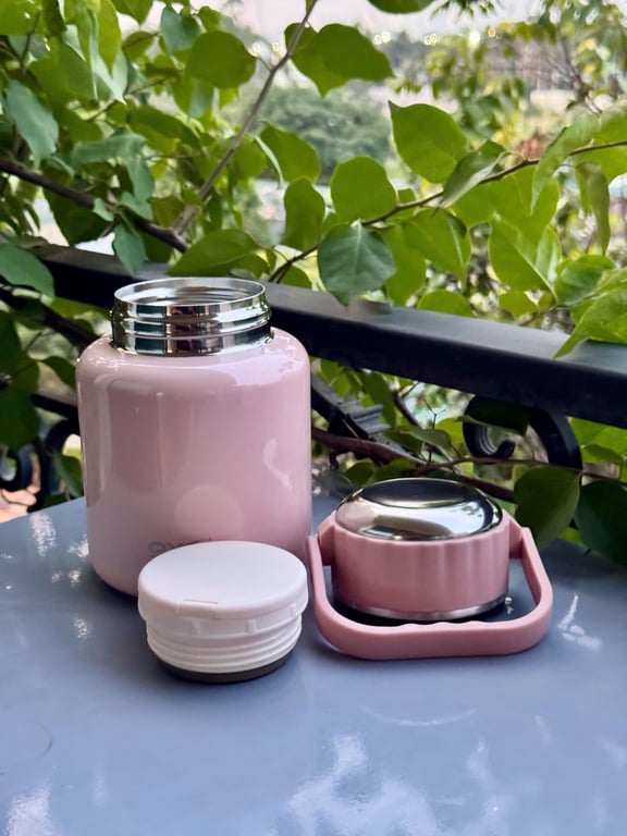 Bình ủ cháo cao cấp có quai xách tiện lợi kèm thìa inox gấp gọn 1100ml