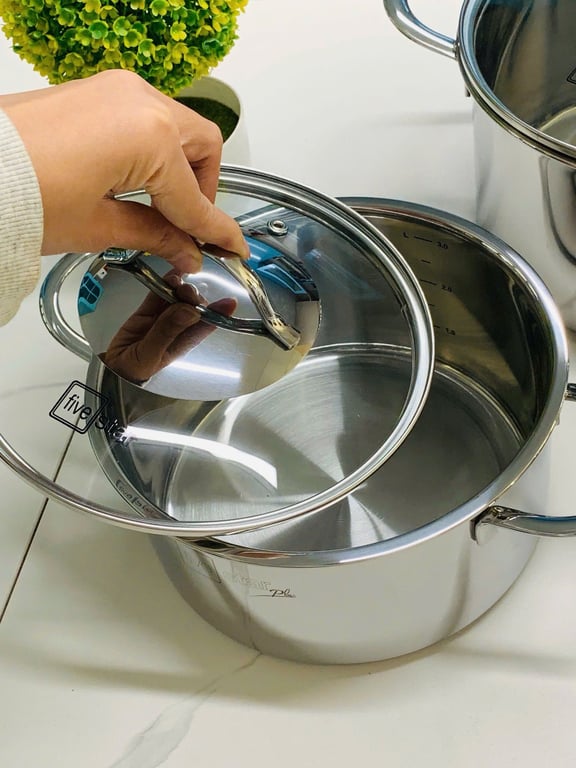 BỘ NỒI FIVESTAR 3 MÓN NẮP KÍNH ĐÁY LIỀN KHỐI INOX 304 CAO CẤP FPB3009