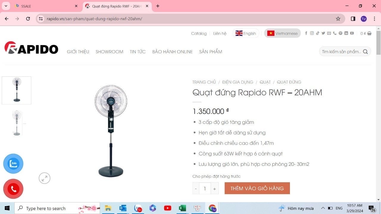 QUẠT ĐỨNG RAPIDO RWF 20AHM