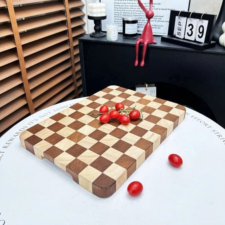 Thớt gỗ Teak hoạ tiết caro Chockmen - CKM256