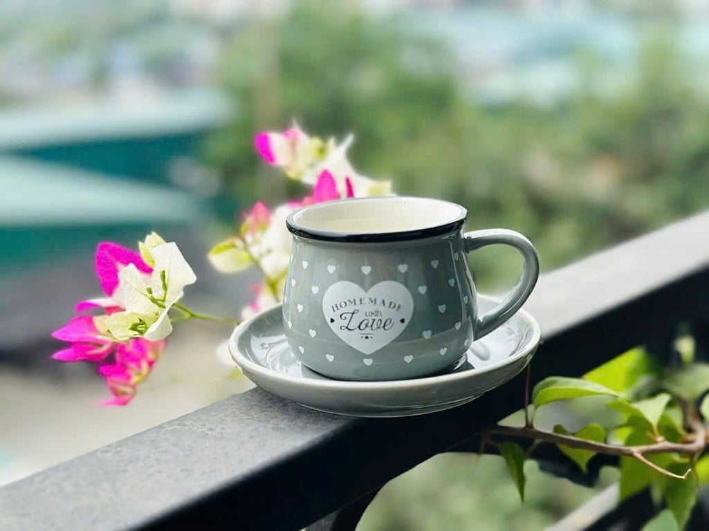 Bộ  Cốc sứ kèm đĩa cao cấp siêu xinh, dễ thương