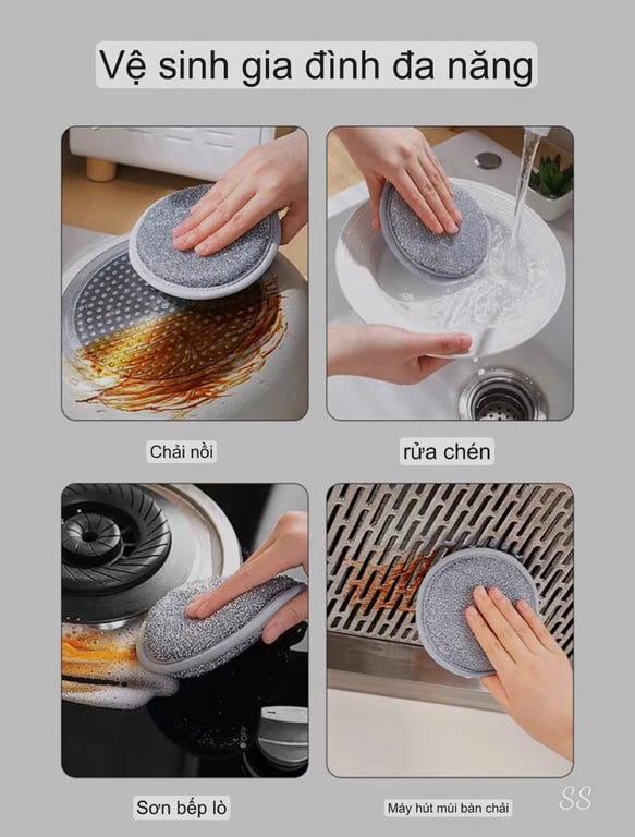 Set 3 miếng bọt biển kèm Cọ rửa xoong nồi