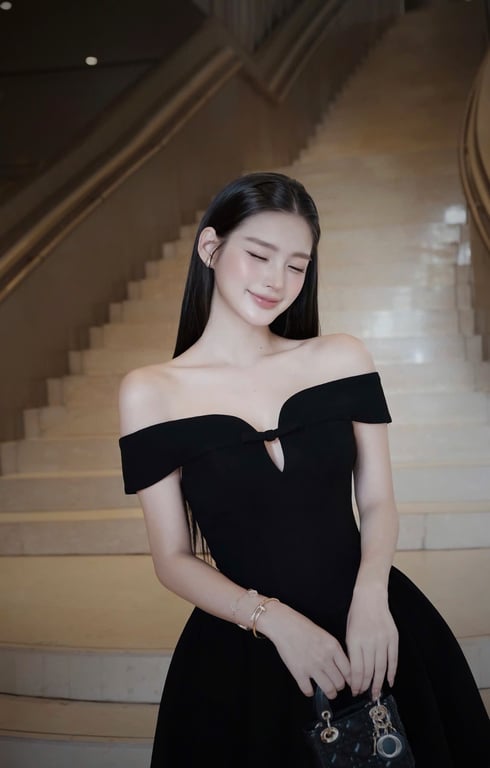 Đầm trễ vai nơ nhỏ brand Chou Chou