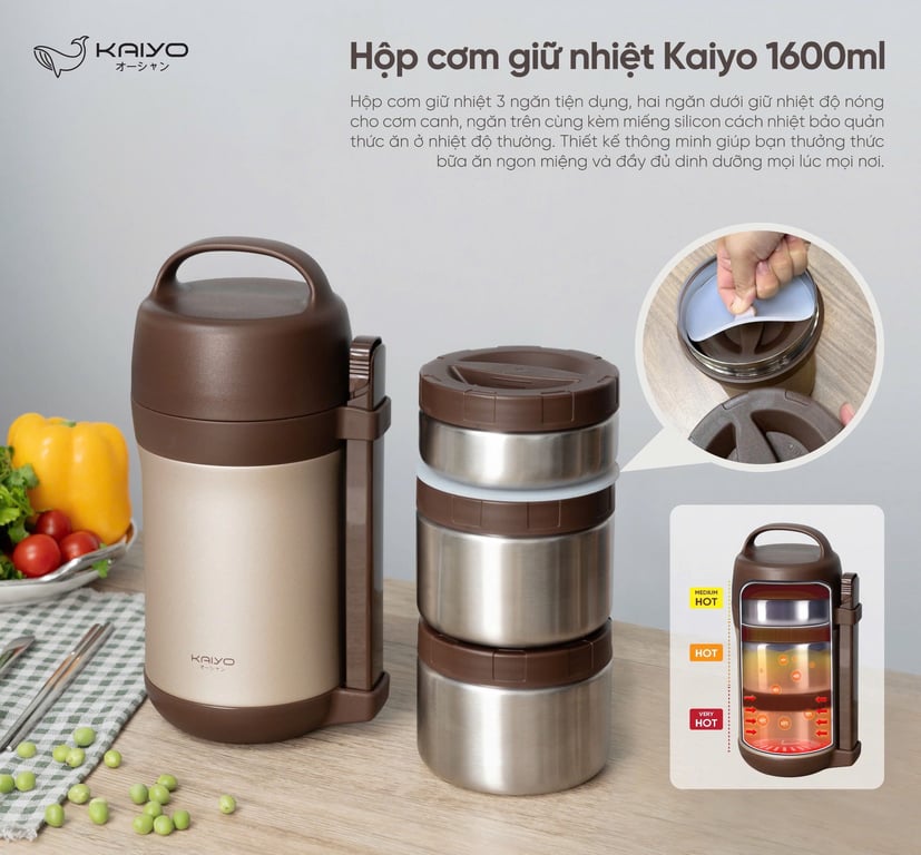 Hộp cơm giữ nhiệt kaiyo dung tích 1600ml