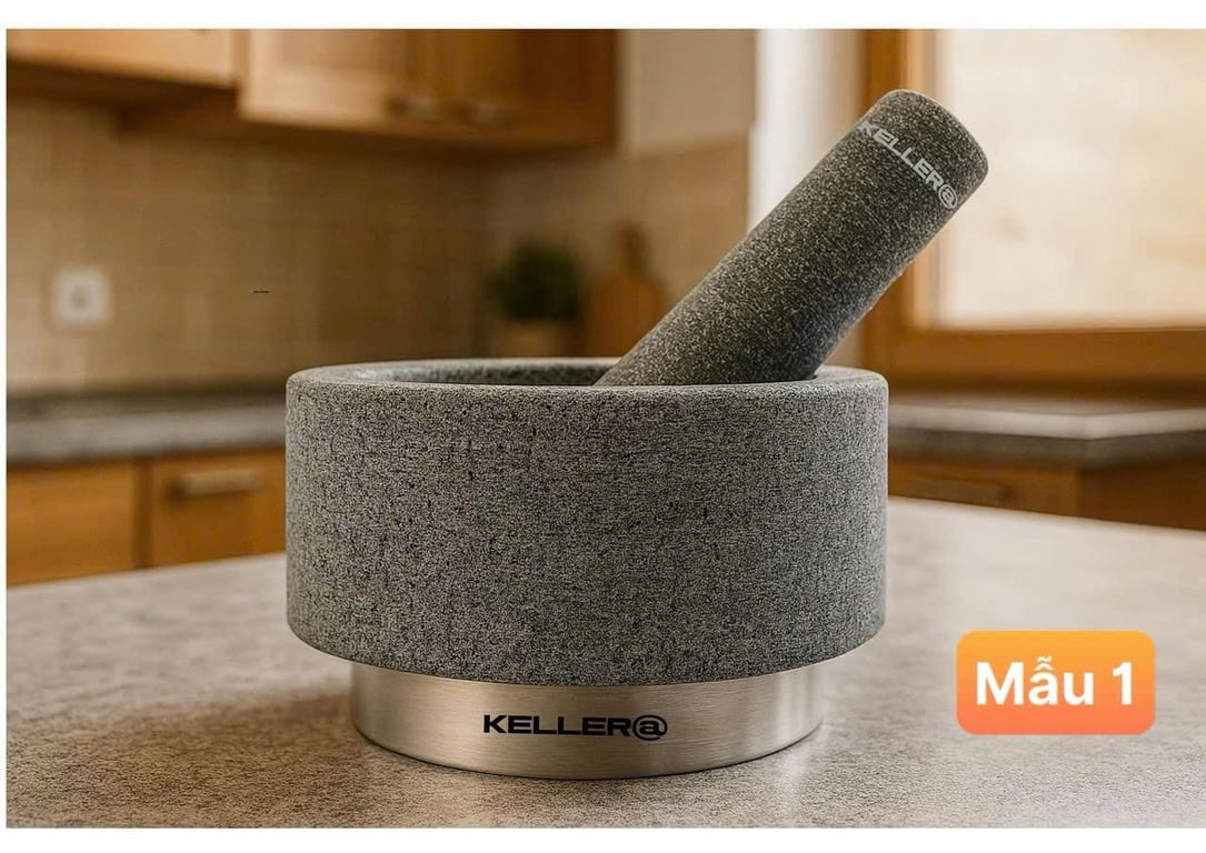 Bộ chày cối đá tự nhiên Granite nguyên khối Keller 14cm