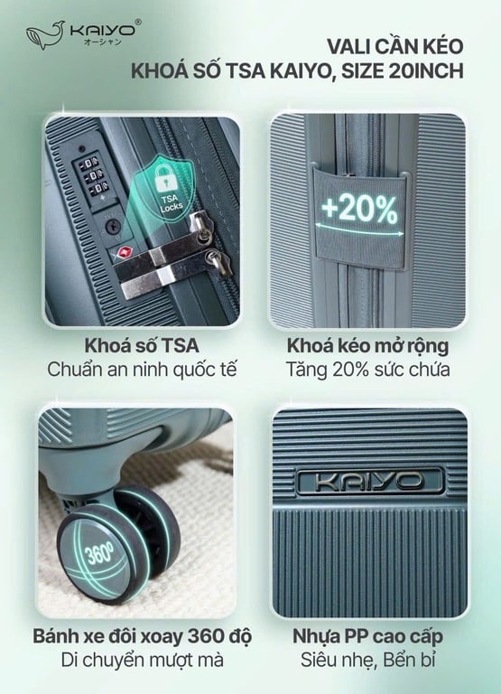 Vali cần kéo khóa số TSA Kaiyo 20 inch